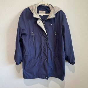 VTG St Johns Bay Mens Navy Blue Hooded Windbreaker Parka Jacket XL Gorpcore Barn